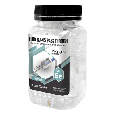 Bote de Plugs Pass Through RJ45 / Cat5e Blindado / Chapado Oro 30 Micras / 24AWG / 100 Piezas