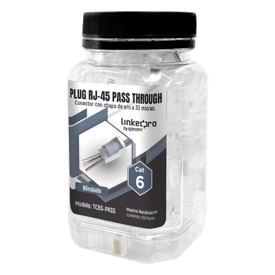 Bote con 100 Plugs Pass Through RJ45 Cat6 Blindado Chapado de Oro a 30 Micras para Durabilidad Extrema