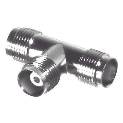 Adaptador en T / Doble TNC Hembra / 50 Ohm / Bronce Niquelado / Contacto Oro / Aislante Teflón