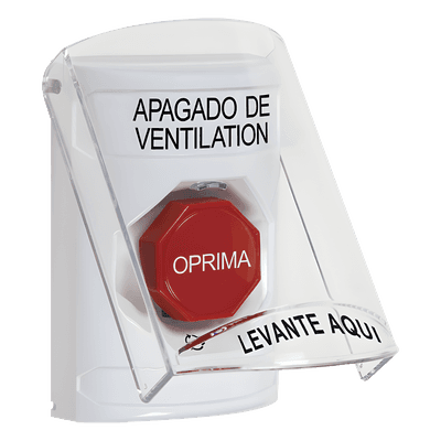 Botón de Apagado de Ventilación, Texto en Español, Tapa Protectora de Policarbonato Súper Resistente, Girar para restablecer