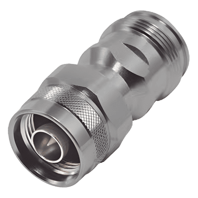 Adaptador en Línea de Conector 4.3-10 Hembra a N Macho, Bronce Blanco/ Plata/ Teflón.