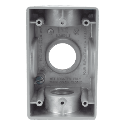 Caja Condulet FS de 1" (25.4 mm ) con tres bocas una arriba y una atrás a prueba de intemperie.
