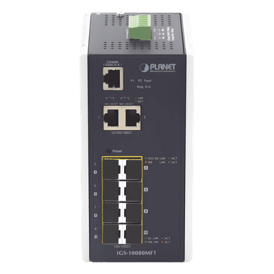 Switch Industrial Administrable L2+ / 8 Puertos SFP 1G / 2 Puertos TP Gigabit / 2 Puertos SFP 2.5G / -40 a 75°C / IP30