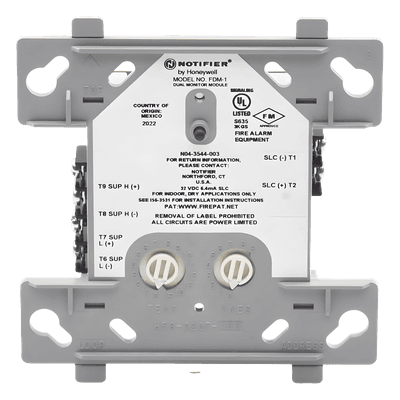 Módulo monitor dual direccionable con dos circuitos IDC Clase B independientes y direccionamiento consecutivo automático