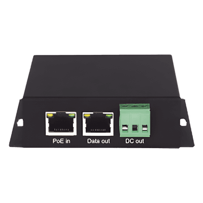 Splitter PoE / 1 Puerto PoE Entrada / 1 Puerto Salida Datos / 1 Salida de 12 Vcc, 2A / Presupuesto PoE 30W
