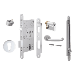 Kit de cerradura electrificada / Perfil sólido 60/24mm / Control de acceso por señal de sistema / Apertura manual emergencia / Acero inoxidable