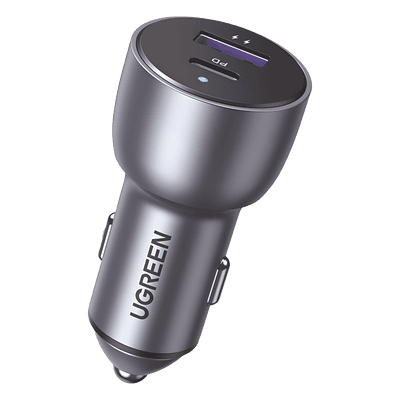 Cargador de Auto 52.5W | Puerto USB-A y USB-C | Carga Rápida | Compatible con Vehículos de 12 y 24 VCD | PD3.0 + QC3.0 | Chip Inteligente | Diseño Compacto Mayor Eficiencia Energética | Caja de Aluminio