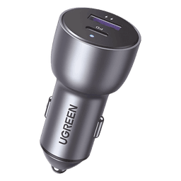 Cargador de Auto 52.5W | Puerto USB-A y USB-C | Carga Rápida | Compatible con Vehículos de 12 y 24 VCD | PD3.0 + QC3.0 | Chip Inteligente | Diseño Compacto Mayor Eficiencia Energética | Caja de Aluminio