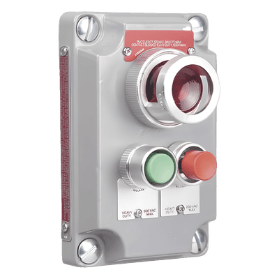 Cubierta para Estación de Control con 2 Botones Pulsadores Rojo-Verde y Luz Piloto Roja / Uso en Áreas Clasificadas