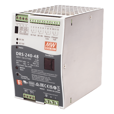 Fuente de Poder Industrial de 240W con Cargador de Baterías, salida 48Vcc, 5A, para montaje Riel Din