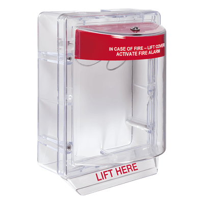 Cubierta Protectora Serie Stopper II® De Policarbonato, Con Bocina, Espaciador Transparente, Montaje en Superficie, Etiqueta en Inglés 