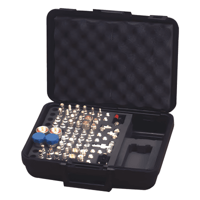 Mega Kit de adaptadores UNIDAPT de 70 piezas, en conjunto todos los del RFA-4019 y RFA-4023-01 en un solo estuche con bisagras