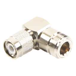 Adaptador Coaxial / Ángulo Recto / TNC Macho a N Hembra / Cuerpo Bronce Niquelado / Contacto Oro 24K / Aislante Teflón