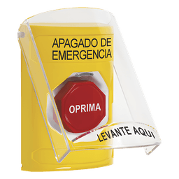 Botón de Apagado de Emergencia, Texto en Español, Tapa Protectora de Policarbonato Súper Resistente, Restablecimiento con Llave