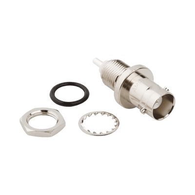 Conector BNC Hembra para Chasis en Doble D Plano, 4 GHz, Amphenol UG-657/U, Níquel/ Plata/ Teflón.