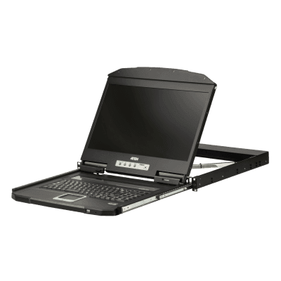 Consola LCD KVM Ultra Short Depth Single Rail | Pantalla Ancha 18.5" LED | Resolución Full HD 1920x1080 @ 60Hz | USB y HDMI | Teclado y Touchpad Integrados | Diseño Compacto para Racks | MIL-STD-810G | Compatible con KVM HDMI