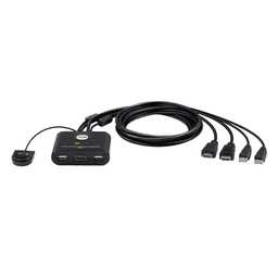 Switch KVM | USB FHD HDMI | de 2 puertos en formato cable | 1920x1080 @ 60Hz (FHD)| HDCP 1.4 | Conecta y controla 2 equipos con un solo monitor, teclado y mouse