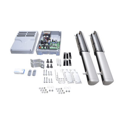 Kit de brazos para automatizar portones vehiculares abatibles de 2 hojas / 3 m / 400 kg / Uso residencial / Compatible con respaldo de energía 