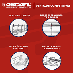 Charola Tipo Malla Línea MallaFils® 50x54 mm para hasta 38 Cables Cat6 / Uso Interior con Acabado EZ / Tramo 3 m