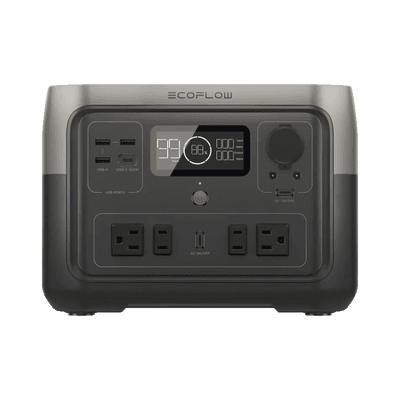 EcoFlow River 2 Max | Estación de Energía Portátil 512Wh Litio LFP / 4 AC 500 W (Max. 1000W) / 1 USB-C 100W / 3 USB -A 12W / Cargador de Coche 8A a 12 o 24V / Conectividad WiFi y Bluetooth (App) / Carga Solar 220W Max.