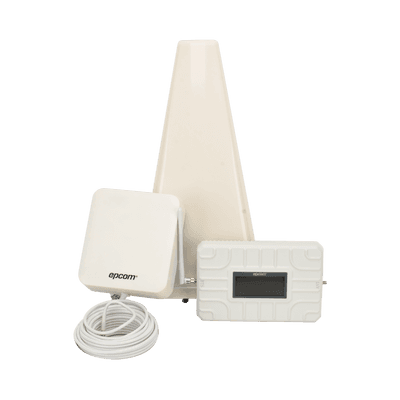 Kit PLUS de Amplificador de Señal Celular 5G / Penta Banda / Soporta 2G, 3G, 4G y 5G / Compatible con TELCEL, AT&T, MOVISTAR y OMV / Cobertura hasta 250 m2 / Incluye Antenas, Jumpers coaxiales y mástil.