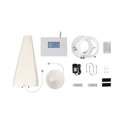 Kit Amplificador de Señal Celular TRIPLE banda de frecuencia / Mejora las llamadas convencionales y VoLTE / Soporta los datos de las tecnologías 2G, 3G y 4G de TELCEL, AT&T y MOVISTAR / Puede cubrir hasta 2 espacios de 300 m2 cada uno.
