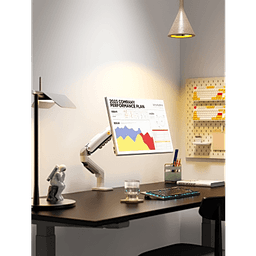 Brazo Ajustable para Monitor Ergonómico / Compatible con Monitores de 17" - 30" / Capacidad de Peso hasta 9 kg / Rotación 360° / Inclinación +85° a  -30° / Giro 180° / Ajuste de Resorte de Gas / Color Blanco