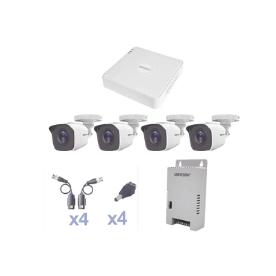 KIT TurboHD 1080 Lite / DVR 4 Canales / 4 Cámaras Bala (exterior 2.8 mm) / Transceptores / Conectores / Fuente de Poder Profesional