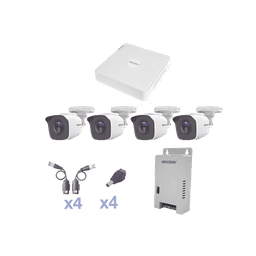 KIT TurboHD 1080 Lite / DVR 4 Canales / 4 Cámaras Bala (exterior 2.8 mm) / Transceptores / Conectores / Fuente de Poder Profesional