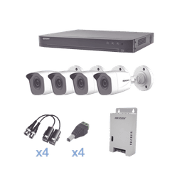 KIT TurboHD 1080p / DVR 4 Canales / 4 Cámaras Bala Metálicas (exterior 2.8 mm) / Transceptores / Conectores / Fuente de Poder Profesional