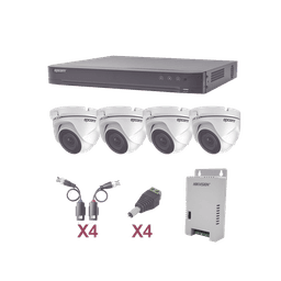 KIT TurboHD 1080p / DVR 4 Canales / 4 Cámaras Eyeball (exterior 2.8 mm) / Transceptores / Conectores / Fuente de Poder Profesional