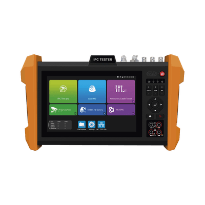 Probador de Vídeo con Pantalla LCD de 7" para IP ONVIF / 8MP TVI + 8MP CVI + 8MP AHD + SDI/EXâ€SDI + Multímetro + Cable TDR / Prueba de Red de Fibra Óptica + Medidor de Distancia Laser + Cámara Integrada