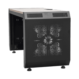 Consola Profesional para Monitoreo o Computo | Ranura para Base de Monitores | Microperforaciones | Luces LED Decorativas | Tomacorriente HTCM1U10C | Tapas Organizadoras de Cables | Niveladores | Rack para Montaje de Equipos | Ranura Pasaca