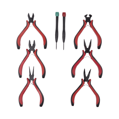 Juego de Herramientas con 6 Pinzas Eléctricas de 4.5" + 2 Desarmadores de Precisión (Plano y Cruz).