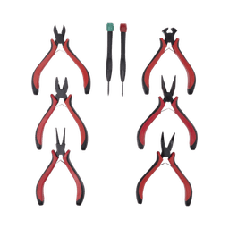 Juego de Herramientas con 6 Pinzas Eléctricas de 4.5" + 2 Desarmadores de Precisión (Plano y Cruz).