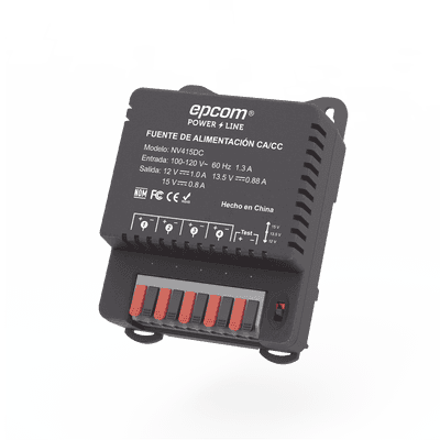 Fuente de Poder / Para 4 Cámaras / Ajustables a 12 o 13.5 o 15 Vcc / 4 Amperes / Instalación en Pared.