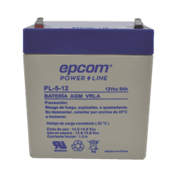 Batería 12 Vcc / 5 Ah / UL / Tecnología AGM-VRLA / Para uso en equipo electrónico Alarmas de intrusión / Incendio/ Control de acceso / Video Vigilancia / Terminales F1 / Cargador recomendado CHR-80.