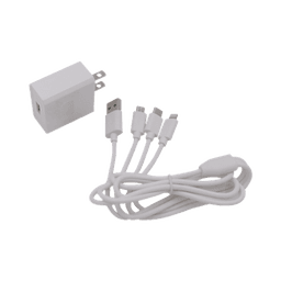 Cargador de pared USB de 5 Vcc 2A / Multi-puertos / USB-C / Micro USB / Tipo C / Lightning (iPhone) / Extensión de cable 1.2 metros