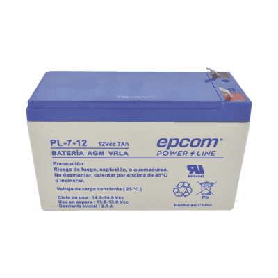 Batería 12 Vcc / 7 Ah / UL / Tecnología AGM-VRLA / Para uso en equipo electrónico Alarmas de intrusión / Incendio/ Control de acceso / Video Vigilancia / Terminales F1 / Cargador recomendado CHR-80.