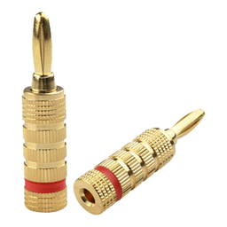 Conector Banana Tipo Tornillo para Bocinas | Instalaciones Profesionales de Audio | Chapado en Oro | Color Rojo (1 Pieza)