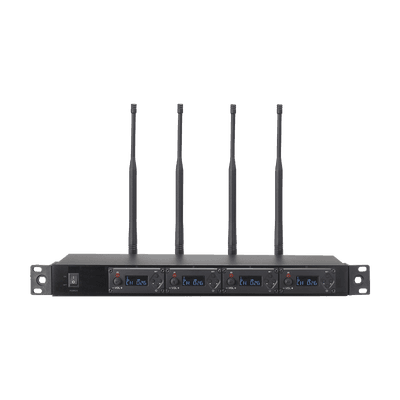 Receptor UHF para 4 micrófonos inalámbricos / Pantalla LCD de cristal liquido 