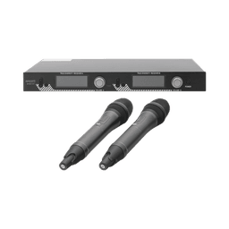 Kit de Microfonía inalámbrico | 2 Micrófonos de mano | Receptor UHF | Pantalla LCD | 200 Canales | Gran cobertura