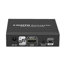 Extractor de Audio de HDMI a HDMI + Audio / Salida de Audio Digital o Análoga / SPDIF / Toslink / Auxiliar 3.5mm (Estéreo) / Salida HDMI solo video / Soporta ARC / HDR / HDCP / Separa el Audio del Contenido HDMI .