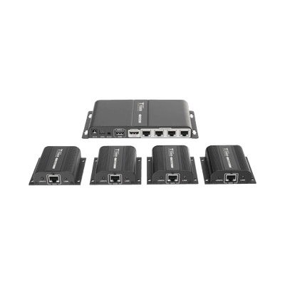 Kit Divisor y Extensor HDMI (Extender Splitter)  / Divide 1 Fuente HDMI a 4 Pantallas / Extiende la señal HDMI hasta 40 m / Resolución 1080P @ 60 Hz / Cat 6/6a/7 / Cero Latencia / Salida Loop en el Tx / IR / Alimente solo el Tx (PoC).