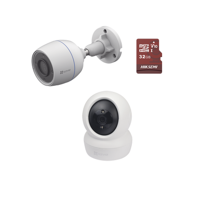 Kit de cámaras WiFi / Incluye 1 pieza C6N  Para Uso en Interior / 1 pieza CS-H3C Para Uso en Exterior / 1 PZA Micro SD HS-TF-E1/32G / Detección de Movimiento / Notificaciones Instantáneas 