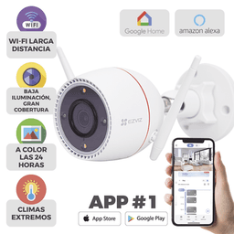 Bala IP 3 Megapíxel / Wi-Fi  / Audio de Dos Vías / Visión Nocturna en Color / Sirena / Estrobo / Detección de movimiento / Notificación Push / Ranura Para Memoria / Uso en Exterior 