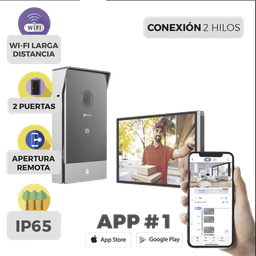 Videoportero IP Conexión a 2 Hilos / Con Monitor Wi-Fi para Interior / Frente de Calle  IP65 Uso En Exterior Debe Tener Protección / Cámara 3 Megapíxel / Llamada a la App / Apertura remota  / Soporta 2 Puertas / Ranura para Mic