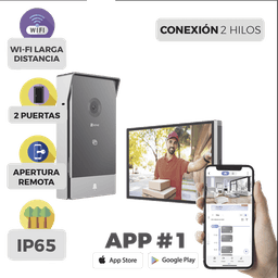 Videoportero IP Conexión a 2 Hilos / Con Monitor Wi-Fi para Interior / Frente de Calle  IP65 Uso Exterior Protegido / Cámara 3 Megapíxel / Llamada a la App / Apertura remota  / Soporta 2 Puertas / Ranura para Micro SD