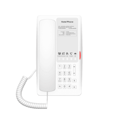 Teléfono IP para Hotelería, Puerto USB-A para Carga, 5 Teclas Programables para Servicio Rápido (Hotline), Plantilla Personalizable con PoE 