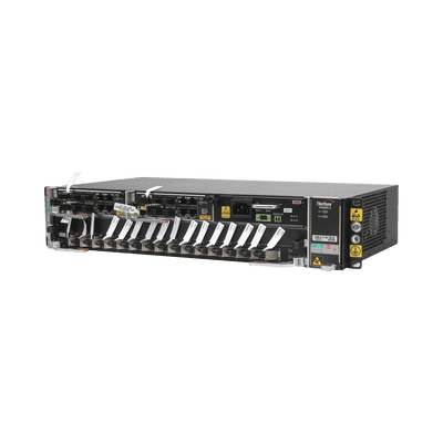 OLT Carrier Class Modular GPON, 2 Ranuras, 1 Tarjeta GPOA de 16 puertos GPON, 1 Fuente de CA, 2 UR, Gestión por UNM2000, CLI